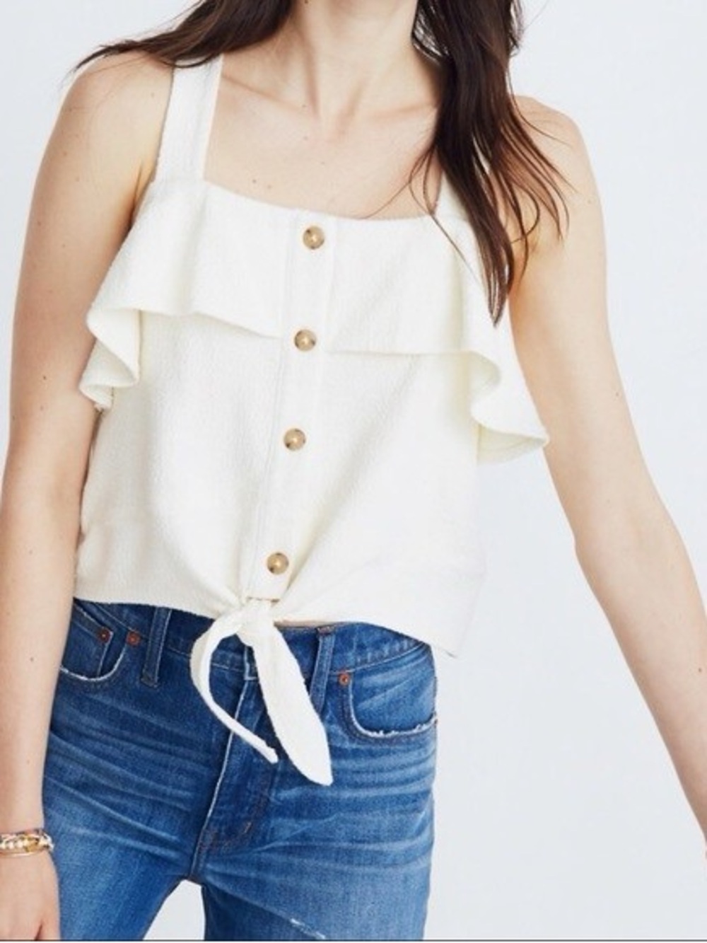Madewell Texture & Thread Ruffle Tie-Front Tank 100% Cotton
